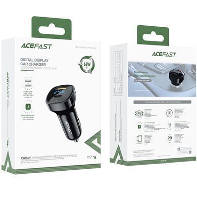 Автозарядка 2xUSB 66W (USB-C + USB-A) B4 with digital display Acefast (6974316280392) [402157]