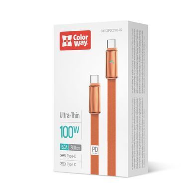 Кабель ColorWay USB Type-C - USB Type-C (M/M), ultra-thin, 5А, 1 м, Orange (CW-CBPDCC100-OR) [619962]