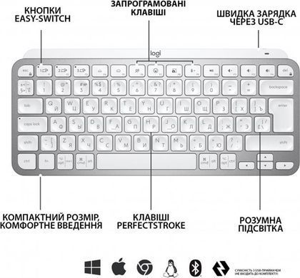 Клавіатура бездротова Logitech MX Keys Mini Wireless Illuminated UA Pale Gray (920-010499) [605928]