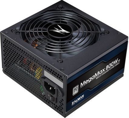 Блок живлення Zalman Megamax (800W), 83%, 80+ White, 120мм, 1xMB 24pin(20+4), 2xCPU (8pin+(4+4)pin) 4xMolex, 8xSATA, 4xPCIe 8pin(6+2) (ZM800-TXII) [109509]