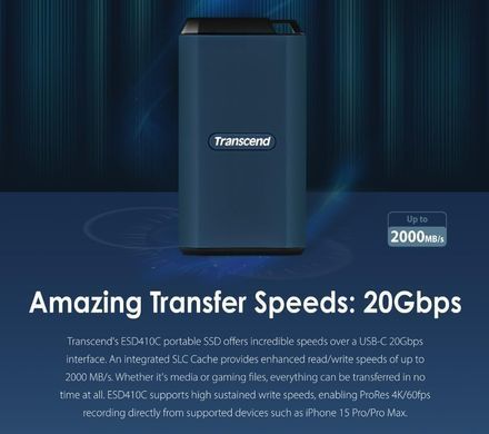 Портативний SSD Transcend 1TB USB 3.2 Gen 2x2 Type-C ESD410C R2000/W2000MB/s (TS1TESD410C) [110028]