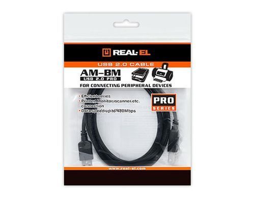 Кабель REAL-EL Pro USB - USB Type-B V 2.0 (M/M), 3 м, чорний (EL123500027) [603960]