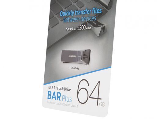 Накопичувач Samsung 64GB USB 3.1 Type-A Bar Plus Сірий (MUF-64BE4/APC) [114484]