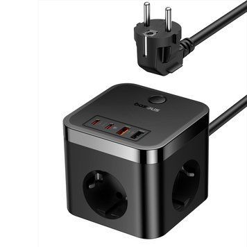 Мережевий зарядний пристрій Baseus PowerCombo Cube Power Strip 3AC+2U+2C 30W 1.5m EU Cluster Black (E00066400117-00) [804422]