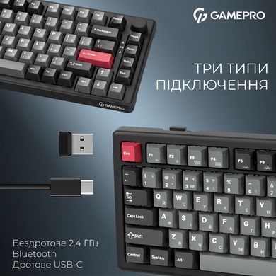 Клавіатура бездротова GamePro Asgard Yord Keychron Super Red Switch Black (MK266BK) [616000]