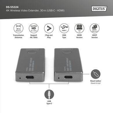 Бездротовий подовжувач DIGITUS USB-C > HDMI, 4K UHD, 30 м (DS-55324) [114254]