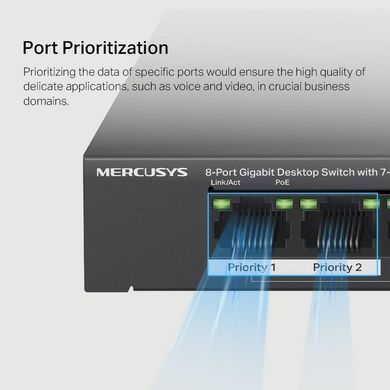 8-портовий настільний гігабітний комутатор з 7 портами РоЕ, MERCUSYS (MS108GP) [502796]