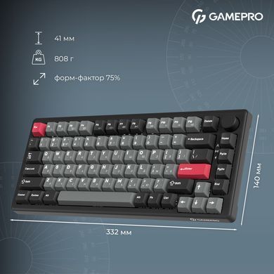 Клавіатура бездротова GamePro Asgard Yord Keychron Super Red Switch Black (MK266BK) [616000]