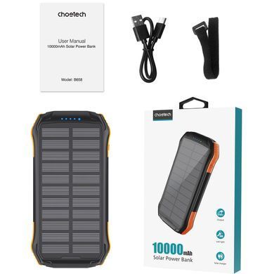 УМБ Choetech 10000mAh 10W 2USB-A+USB-C,solar panel Black-Orange (B658-OR) [42307]