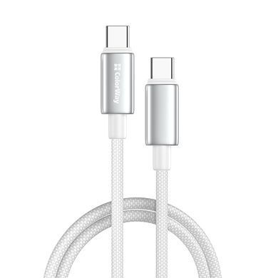 Кабель ColorWay USB Type-C - USB Type-C (M/M), zinc alloy braided, 5А, 1 м, White (CW-CBPDCC098-WT) [619964]