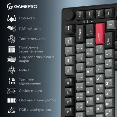 Клавіатура бездротова GamePro Asgard Yord Keychron Super Red Switch Black (MK266BK) [616000]