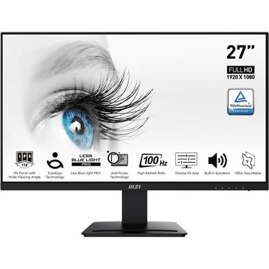 MSI Монітор 27" PRO MP273A D-Sub, HDMI, DP, MM, IPS, 100Hz, 4ms, sRGB 106% (9S6-3PB4CH-060)