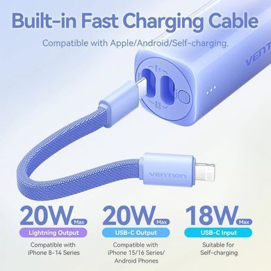 УМБ Vention 5000mAh 20W PD, USB-C In/Out, Lightning In/Out, with cable, Gradient Blue (FHWL0) [404522]