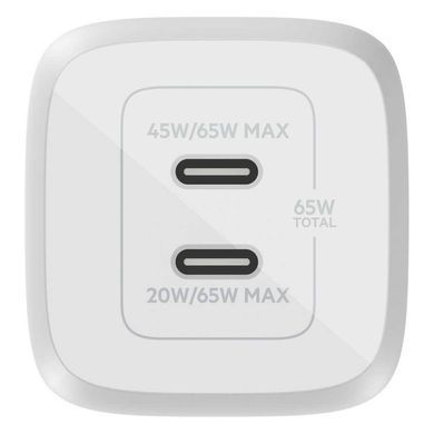 Зарядний пристрій мережевий Belkin 65Вт 2хUSB-С GAN PD PPS, білий (WCH013VFWH) [112181]