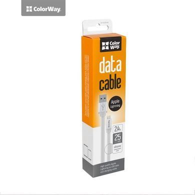 Кабель ColorWay USB - Lightning (M/M), 0.25 м, White (CW-CBUM-LM25W) [609343]