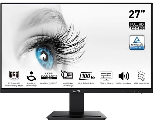 MSI Монітор 27" PRO MP273A D-Sub, HDMI, DP, MM, IPS, 100Hz, 4ms, sRGB 106% (9S6-3PB4CH-060)