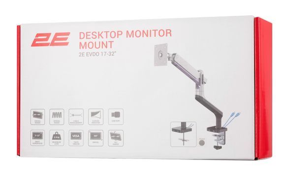 Кріплення монітора настільне 2E Evdo 17"- 32" 9кг 2хUSB 3.0 (2EDGEREDUSB) [107010]
