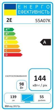Телевізор 55" 2E LED 4K 60Hz Smart Google TV Black (2E-55A07K) [102782]