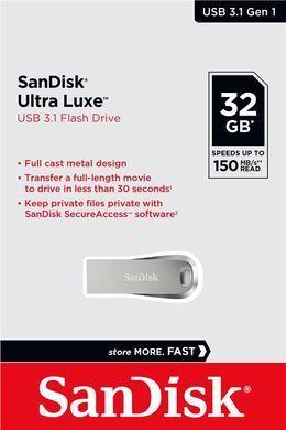 Накопичувач SanDisk 32GB USB 3.1 Type-A Ultra Luxe Срібний (SDCZ74-032G-G46) [108991]
