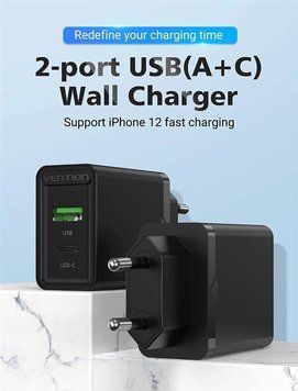 Мережевий зарядний пристрій Vention USB Type C + QC4.0 (18-20W) Black (FBBB0-EU) [603173]
