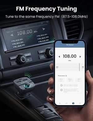 Автозарядка 3xUSB 31,5W (USB-C+2xUSB-A) BT Transmitter + TF Чорна (CD229) UGREEN (80910) [404031]