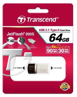 Накопичувач Transcend 64GB USB 3.1 Type-A + Type-C 890 R90/W30MB/s (TS64GJF890S) [108971]