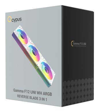 Набір із трьох вентиляторів для корпусу 120MM GAMMA F12 UNI WH ARGB REVERSE BLADE 3 IN 1 OCYPUS (GAMMA-F12-WH3AM01U-GL) [502899]
