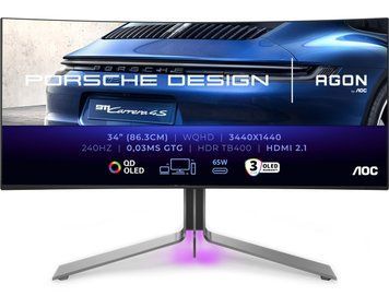 Монітор TFT 34" AOC, QD-OLED, UWQHD, 240Гц, 0,03мс, вигн., 2хHDMI, DP, USB-C, USB-hub, HAS, кол., чорни (PD34) [402473]