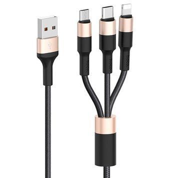 Кабель Hoco X26 XPress Charging 3in1 USB - Lightning/micro USB/USB-C (M/M), 2A, 1 м, Black/Gold (K18769) [604124]