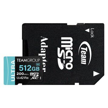 Карта пам`ятi MicroSDXC 512GB UHS-I/U3 Class 10 Team Ultra R200/W170MB/s + SD-адаптер (TULMSDX512GIA2V3022503) [607011]