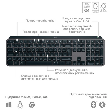 Клавіатура Logitech MX Keys S Wireless Ukr Graphite (L) (920-011593) [200703]