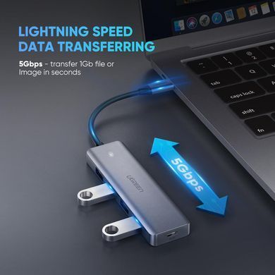 Хаб USB 3.1 Type-C -> 4xUSB 3.0 Grey CM219 Ugreen (70336) [404068]