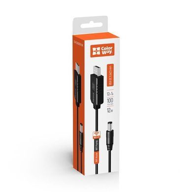 Кабель ColorWay для роутера 12V (USB-DC 5.5х2.5mm) 1 м, Black (CW-CBUD067-BK) [604216]