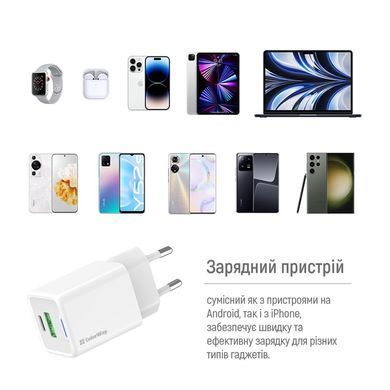 Мережевий зарядний пристрій ColorWay GaN Mini 30W PD Port PPS USB (Type-C PD + USB QC4.0) White + кабель USB Type-C (CW-CHS053PDC-WT) [603369]