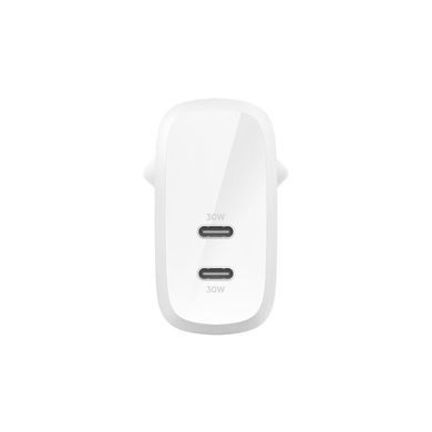Зарядний пристрій мережевий Belkin 60Вт 2хUSB-С PD PPS, білий (WCB010VFWH) [108650]