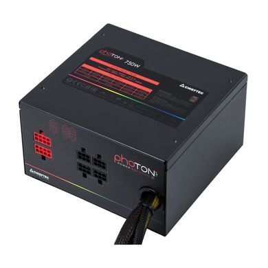 Блок живлення CHIEFTEC Photon (750W), >85%, 120мм, 1xMB 24pin(20+4), 1xCPU 8pin(4+4), 4xMolex, 6xSATA, 4xPCIe 8pin(6+2), Modular (CTG-750C-RGB) [110242]