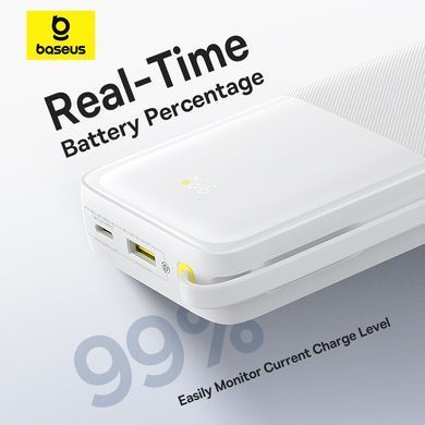 Зовнішній акумулятор Baseus Bipow 2 Digital Display Power Bank With Built-in USB-C Cable 20000mah 20W Moon White (P10077101213-01) [806527]