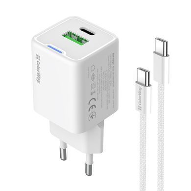 Мережевий зарядний пристрій ColorWay GaN Mini 30W PD Port PPS USB (Type-C PD + USB QC4.0) White + кабель USB Type-C (CW-CHS053PDC-WT) [603369]