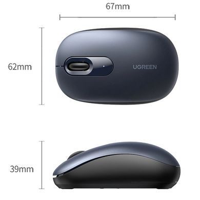 Мишка UGREEN 2.4GHz MU105, бездротова, 2400dpi., 3кн., Синя (90550) [401298]