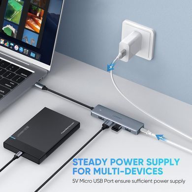 Хаб USB 3.1 Type-C -> 4xUSB 3.0 Grey CM219 Ugreen (70336) [404068]