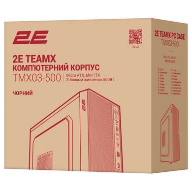 Корпус 2E TeamX TMX03 з БЖ 2E ATX500W, 2xUSB3.0, 1x80мм, VGA 220мм, mATX, чорний (2E-TMX03-500) [111340]
