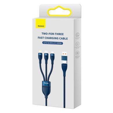 Кабель Baseus Flash Series Ⅱ Two-for-three Charging Cable U+C to M+L+C 100W 1.2m Blue (CASS030103) [802633]