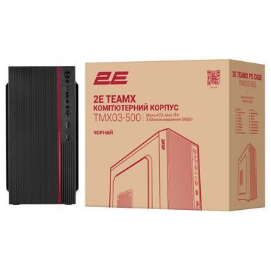 Корпус 2E TeamX TMX03 з БЖ 2E ATX500W, 2xUSB3.0, 1x80мм, VGA 220мм, mATX, чорний (2E-TMX03-500) [111340]