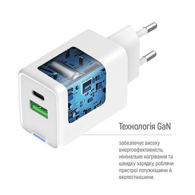 Мережевий зарядний пристрій ColorWay GaN Mini 30W PD Port PPS USB (Type-C PD + USB QC4.0) White + кабель USB Type-C (CW-CHS053PDC-WT) [603369]