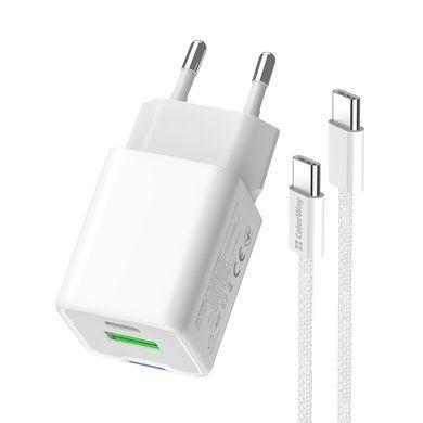Мережевий зарядний пристрій ColorWay GaN Mini 30W PD Port PPS USB (Type-C PD + USB QC4.0) White + кабель USB Type-C (CW-CHS053PDC-WT) [603369]