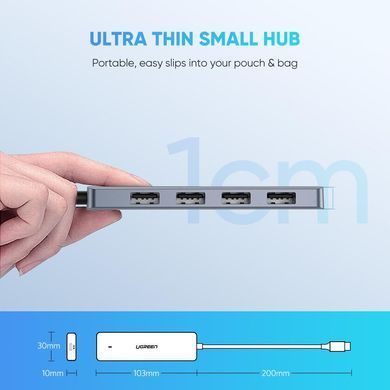 Хаб USB 3.1 Type-C -> 4xUSB 3.0 Grey CM219 Ugreen (70336) [404068]