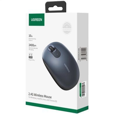 Мишка UGREEN 2.4GHz MU105, бездротова, 2400dpi., 3кн., Синя (90550) [401298]