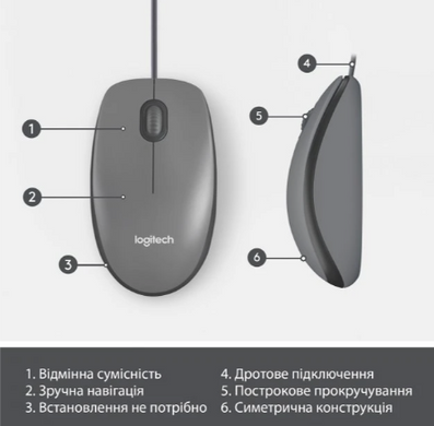 Миша комп'ютерна Logitech Mouse M100 Black (910-006652) [200793]