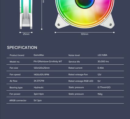 Кулер для корпуса GAMEMAX (FN-12Rainbow-Q-Infinity WT) [303429]