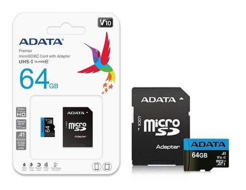 Карта пам'яті microSDXC (UHS-1) A-DATA Premier 64Gb Class 10 A1 (R-100Mb/s) (adapter SD) (AUSDX64GUICL10A1-RA1) [803620]